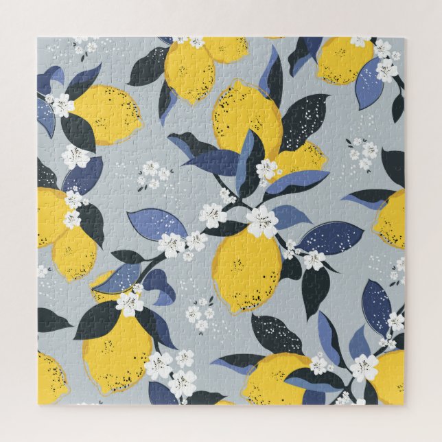 Colourful Lemons: Citrus Floral Pattern Jigsaw Puzzle (Vertical)