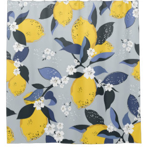 Colourful Lemons: Citrus Floral Pattern Shower Curtain