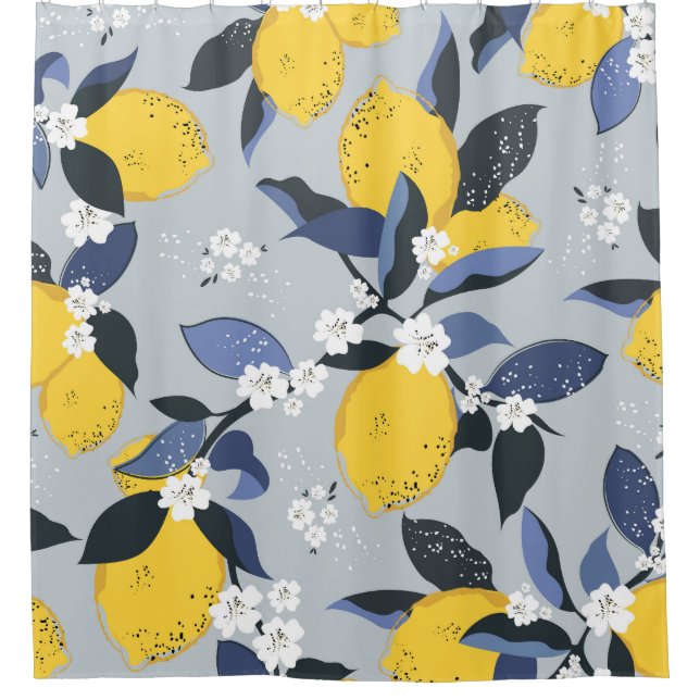Colourful Lemons: Citrus Floral Pattern Shower Curtain (Front)