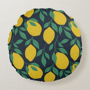 Colourful Lemons: Hand Drawn Vibrance. Round Cushion