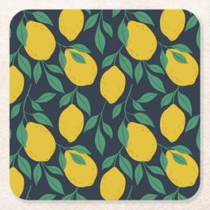 Colourful Lemons: Hand Drawn Vibrance. Square Paper Coaster