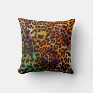 Colourful Leopard: Abstract Vintage Texture Cushion