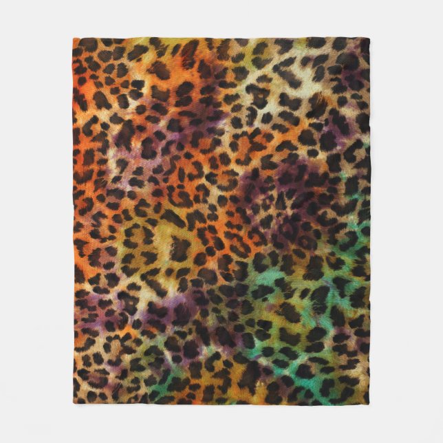 Colourful Leopard: Abstract Vintage Texture Fleece Blanket (Front)