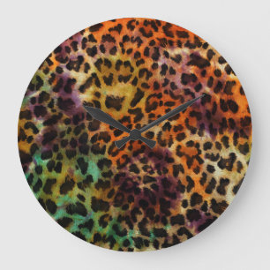 Colourful Leopard: Abstract Vintage Texture Large Clock
