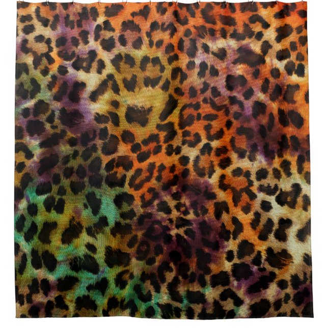 Colourful Leopard: Abstract Vintage Texture Shower Curtain (Front)