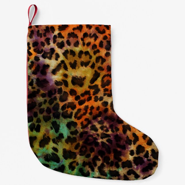 Colourful Leopard: Abstract Vintage Texture Small Christmas Stocking (Front)