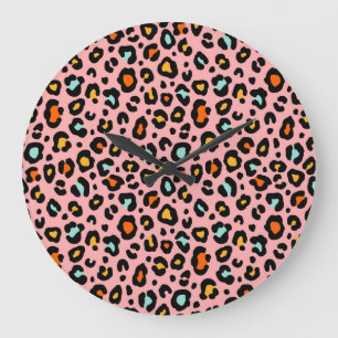 Colourful Leopard: Fashion Vintage Pattern Large Clock