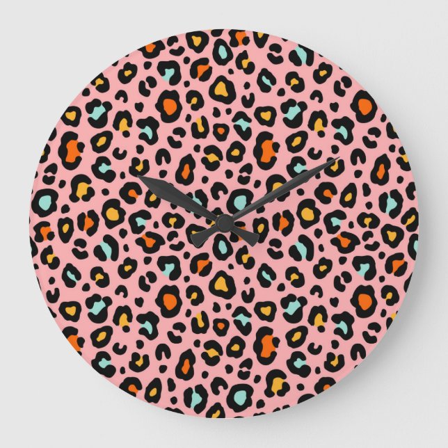 Colourful Leopard: Fashion Vintage Pattern Large Clock (Front)