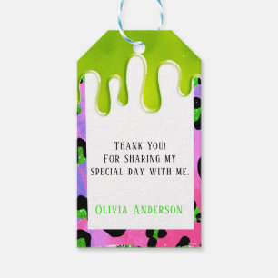 Colourful Leopard Green Slime 00th Birthday Party Gift Tags
