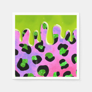 Colourful Leopard Green Slime 00th Birthday Party Napkin
