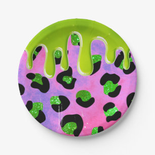 Colourful Leopard Green Slime 00th Birthday Party Paper Plate
