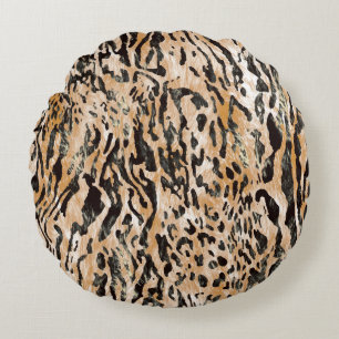 Colourful Leopard Metre Textile Pattern Round Cushion
