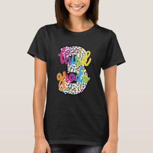 Colourful Leopard Number Third Grade Teacher Back  T-Shirt