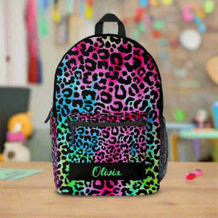 Colourful Leopard Pattern Print Neon School Kids Printed Backpack