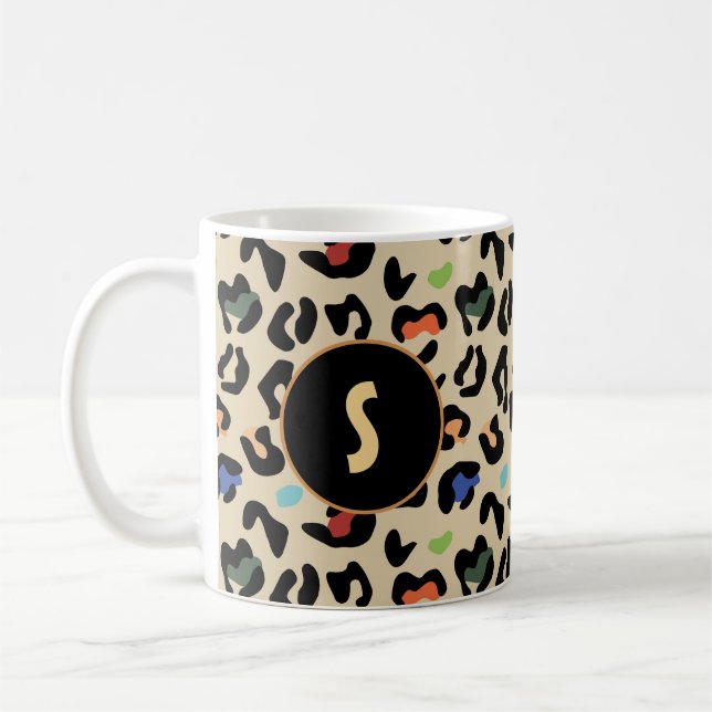 Colourful leopard pattern with monogram  coffee mug (Left)