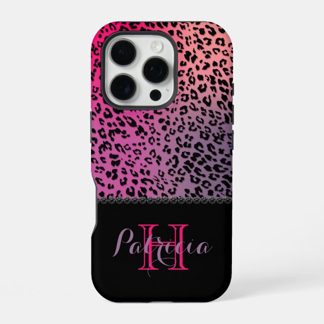 Colourful Leopard Print & Black Diamonds iPhone Case (Back)