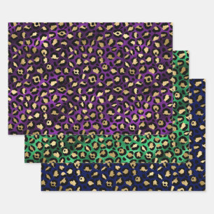 Colourful Leopard Print Design with Gold Accents  Wrapping Paper Sheet
