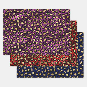 Colourful Leopard Print Design with Gold Accents Wrapping Paper Sheet