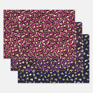 Colourful Leopard Print Design with Gold Accents Wrapping Paper Sheet