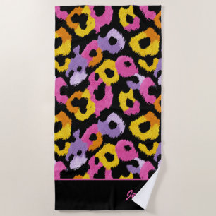Colourful Leopard Print Retro Glam Monogrammed Nam Beach Towel