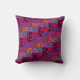Colourful Leopard Print Squares Chequered Pattern Cushion