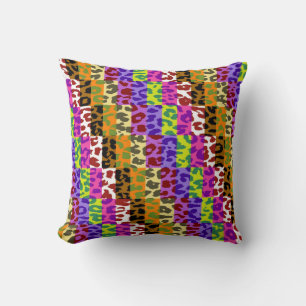 Colourful Leopard Print Squares Chequered Pattern  Cushion