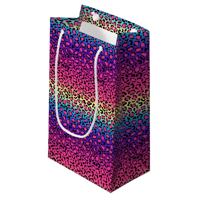 Colourful leopard skin pattern small gift bag (Front Angled)