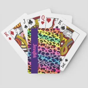 Colourful leopard spots with name rainbow playing cards