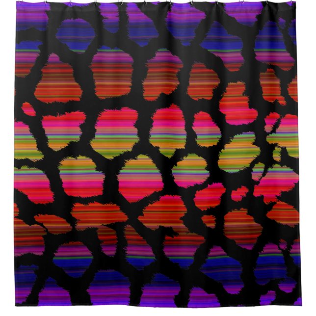Colourful Leopord Skin Crazy Rainbow Colours Shower Curtain (Front)