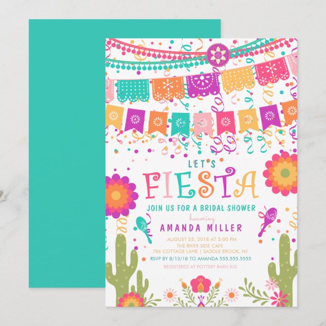 Colourful Let's Fiesta Bridal Shower Invitation (Front/Back)