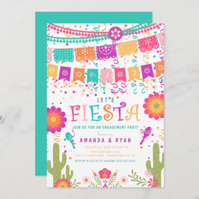 Colourful Let's Fiesta Engagement Party invitation (Front/Back)