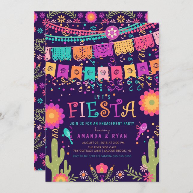 Colourful Let's Fiesta Engagement Party invitation (Front/Back)
