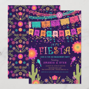 Colourful Let's Fiesta Engagement Party invitation