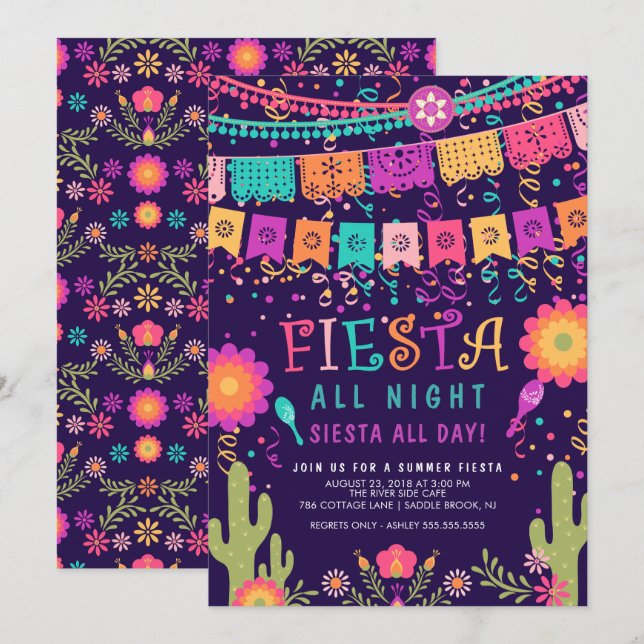 Colourful Let's Fiesta Summer Party Invitation (Front/Back)