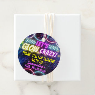 Colourful Let's Glow Crazy Neon Lights Party  Favour Tags