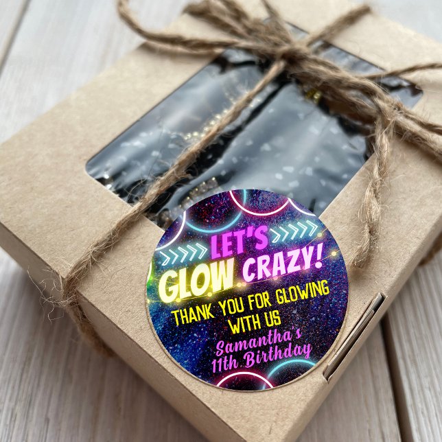 Colourful Let's Glow Crazy Neon Lights Party Fun Classic Round Sticker (Creator Uploaded)