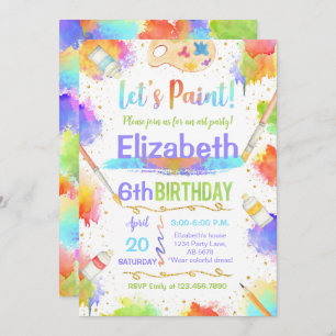 Colourful Let's Paint Art Birthday Party Invitation