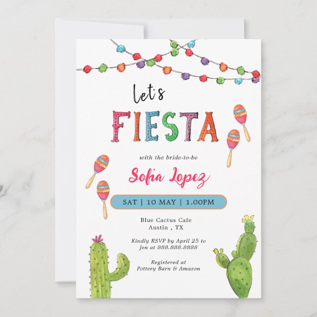 Colourful Lets's Fiesta Bridal Shower Invitation (Front)