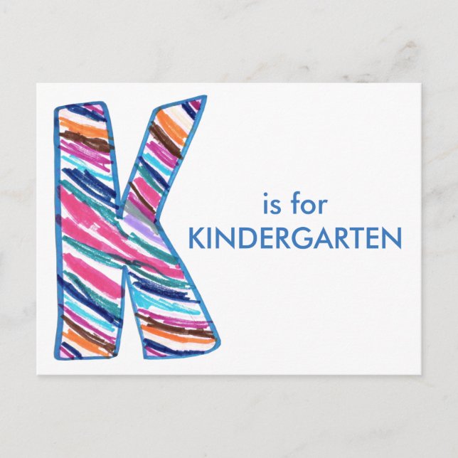 Colourful Letter K as in Kay is for Kindergarten Postcard (Front)