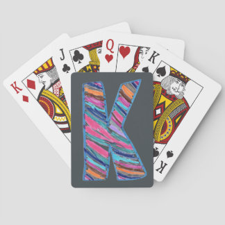 Colourful Letter K as in Kay on Dark Grey Playing Cards