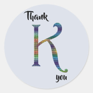 Colourful Letter K Initial Monogram Thank You Classic Round Sticker