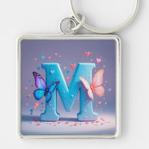Colourful Letter M with Butterflies Key Ring