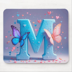 Colourful Letter M with Butterflies Mouse Mat