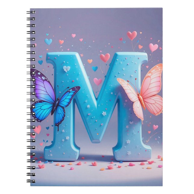 Colourful Letter M with Butterflies Notebook (Front)