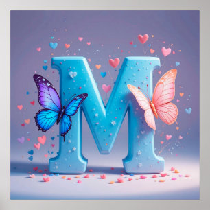 Colourful Letter M with Butterflies Poster