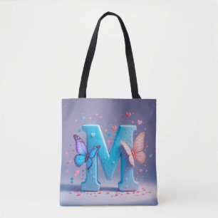 Colourful Letter M with Butterflies Tote Bag