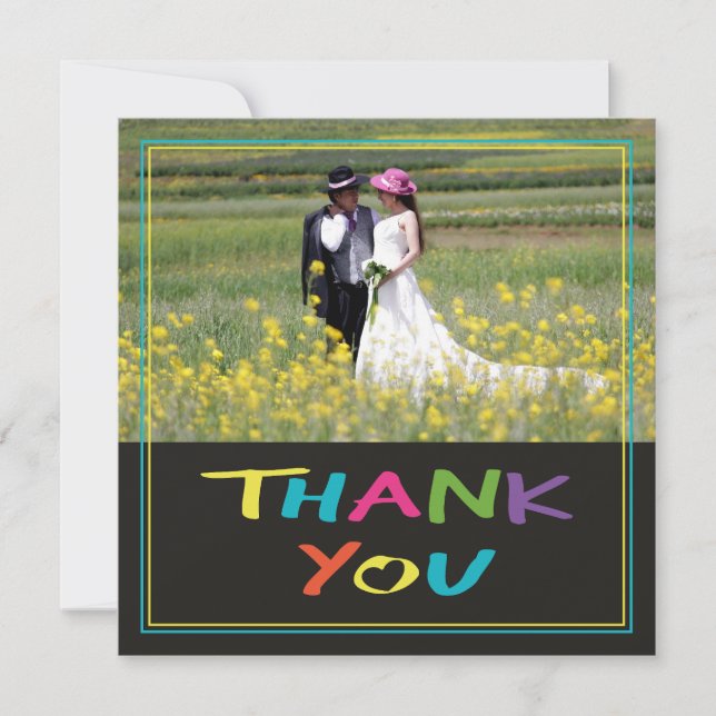 Colourful "Letter with a Heart" Wedding Photo  Thank You Card (Front)