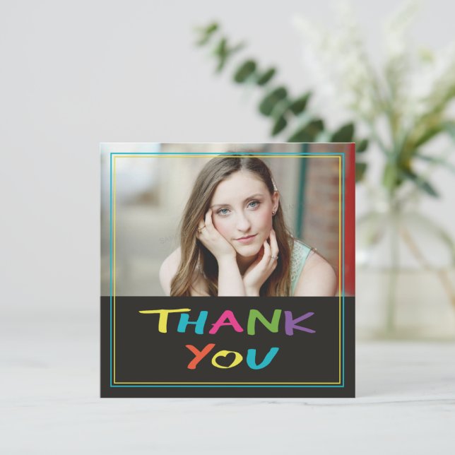 Colourful Lettering Graduation Photo Thank You Car Card (Standing Front)