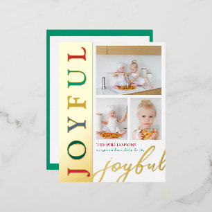 Colourful Letters 3 Photo Collage Joyful Chic Gold Foil Holiday Postcard
