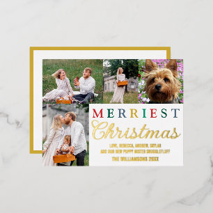 Colourful Letters 4 Photo Merriest Christmas Gold Foil Holiday Postcard